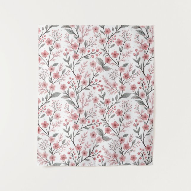 Tapete De Parede Pink Cherry Blossom Sakura Pattern on White (1) (Frente)