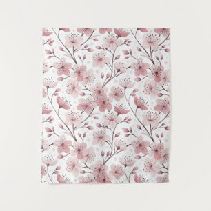 Tapete De Parede Pink Cherry Blossom Sakura Pattern on White (2)