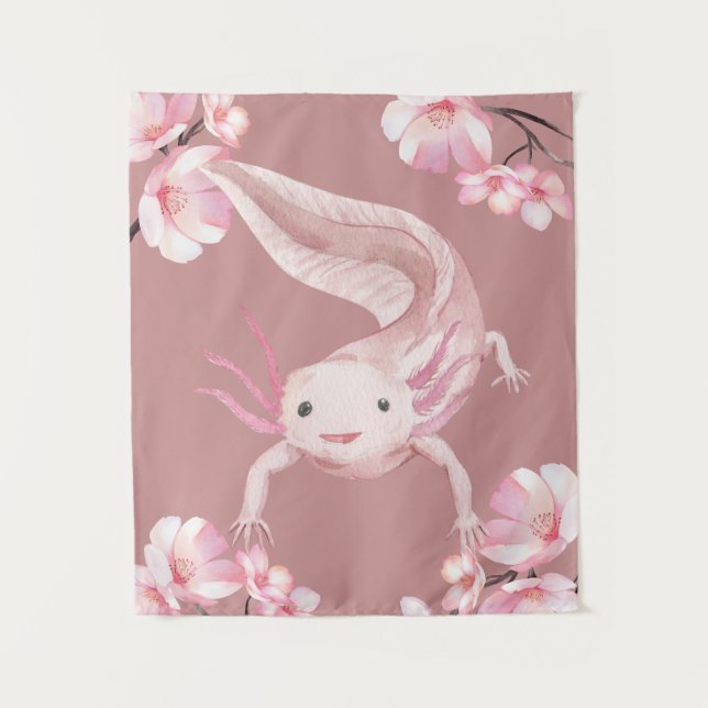 Tapete De Parede Pink Floral Axolotl Tapestry (Frente)