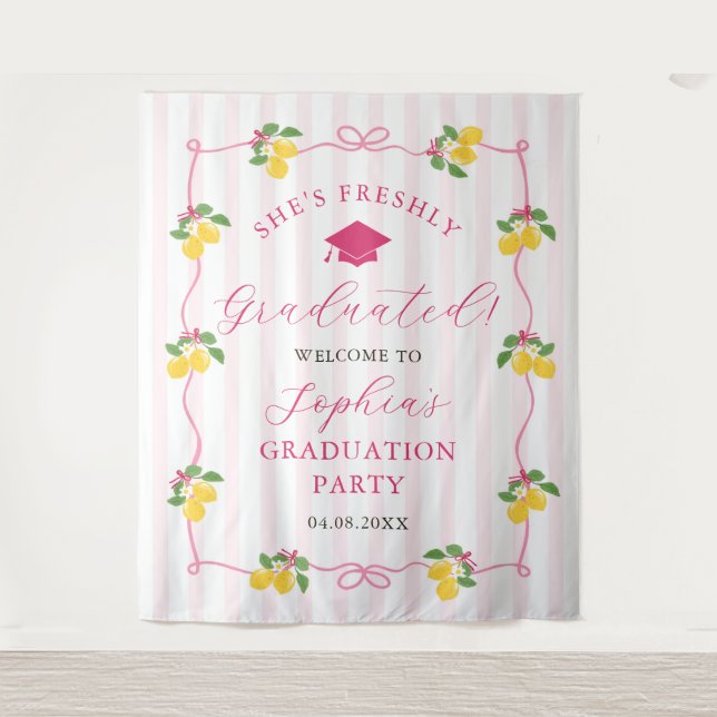 Tapete De Parede Pink Freshly Lemon Citrus Graduation Decor (Frente)