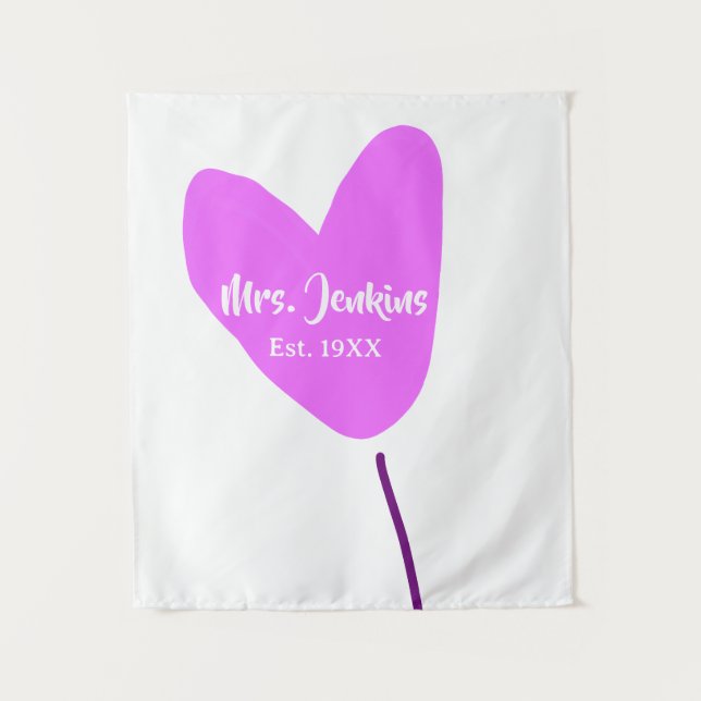 Tapete De Parede Pink heart balloon Mrs add name est. Add year love (Frente)