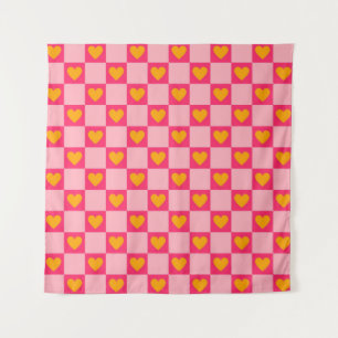 Tapete De Parede Pink Red Yellow Heart Love Checkered Y2K Padrão