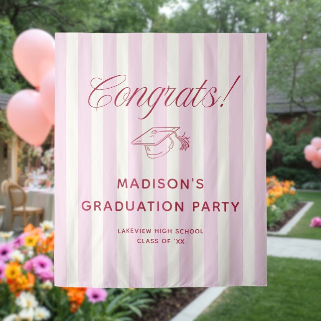 Tapete De Parede Pink Striped Preppy Graduation Congrats (Criador carregado)