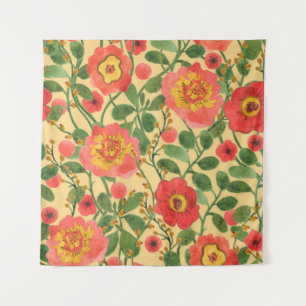 Tapete De Parede Pintagem aquosa padrão retrorfloral uniforme