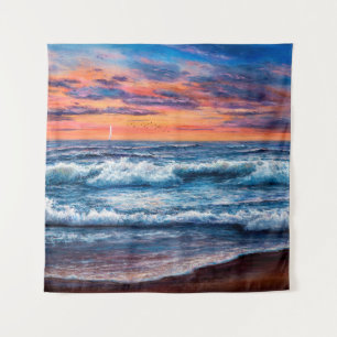 Tapete De Parede pintura a óleo de Oceano e praia na canvas. G ric