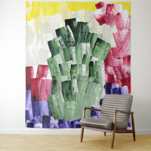 Tapete De Parede Pintura Abstrata com Pinceladas em Verde e Roxo
