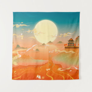 Tapete De Parede Pintura da paisagem oriental antiga, pai clássico