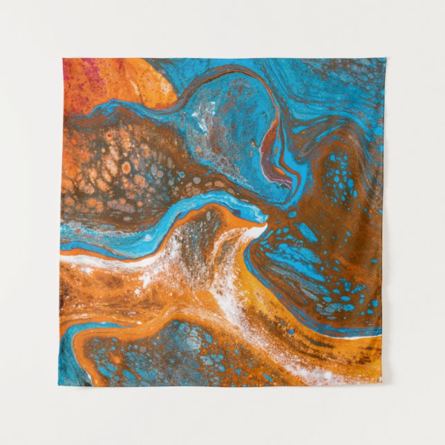 Tapete De Parede Pintura de abstrato azul e castanho (Frente)