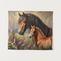Pintura de Égua Baia com um Pólo Flores Silvestres