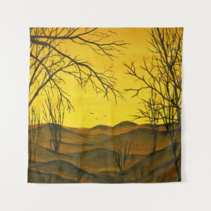 Tapete De Parede Pintura de Gouache: céu amarelo, marrom.
