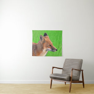 Tapete De Parede Pintura de Raposa Vermelha - Arte Original da Vida