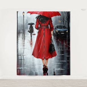 Tapete De Parede pintura de uma mulher caminhando na chuva
