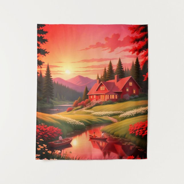 Tapete De Parede Pintura do Pôr do Sol com um Lago-68678 (Frente)