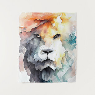 Tapete De Parede Pintura em Aquarela de Leão Selvagem Animal