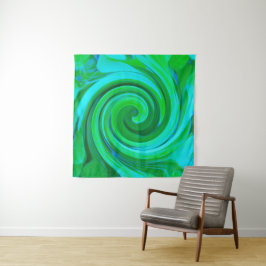 Tapete De Parede Pintura em espiral líquida de Abstrato Turquesa