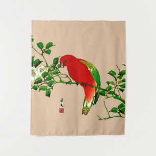 Tapete De Parede Pintura japonesa do vintage de um papagaio, de um