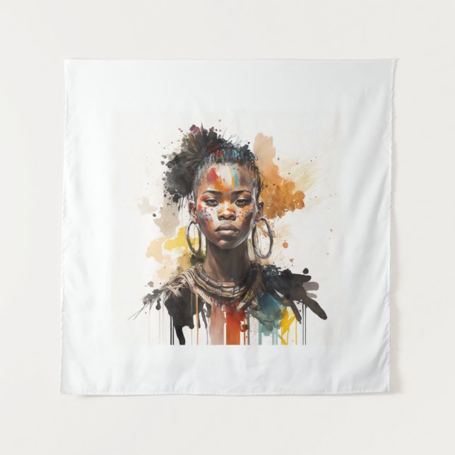 Tapete De Parede Pintura Por Aquarela, Lindas Mulheres Africanas (Frente)