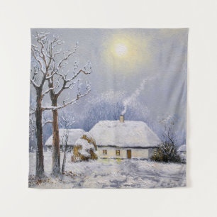 Tapete De Parede Pinturas de petróleo paisagem rural. Inverno. Velh