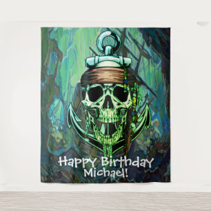 Tapete De Parede Pirata Caveira Aniversário Navio Fantasma Fundo