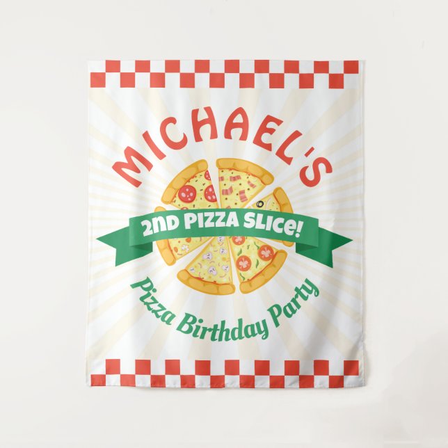 Tapete De Parede Pizza Party Birthday Backdrop Sinal (Frente)