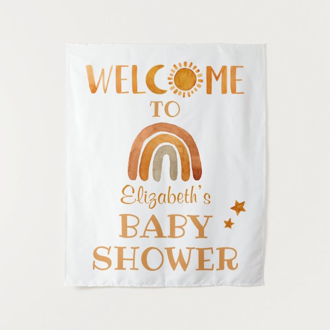 Tapete De Parede Placa de boas-vindas boho de aquarela única (Frente)