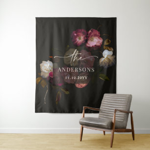 Tapete De Parede Placa de Boas-Vindas Burgundy Escuro Floral Românt