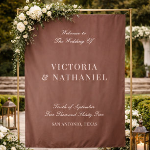 Tapete De Parede Placa de Boas-Vindas de Casamento em Tecido Marrom