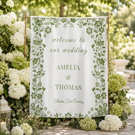 Tapete De Parede Placa de Boas-Vindas de Casamento Floral Verde