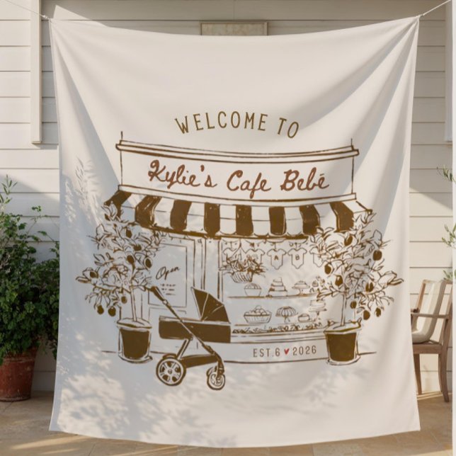 Tapete De Parede Placa de Boas-Vindas do Chá de Bebê Bebe Cafe, Tem (Criador carregado)