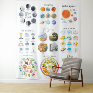 Tapete De Parede Planetas, Estações, Sala de Aula Educativa Do Clim