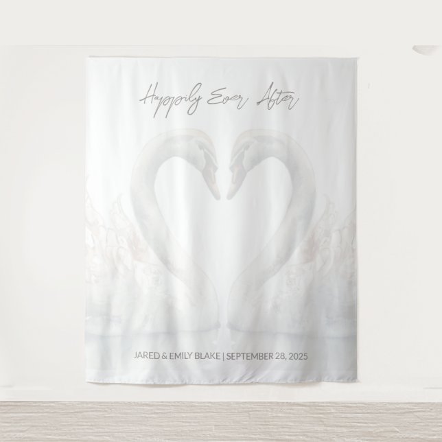 Tapete De Parede Plano de Fundo de Casamento Swan Personalizado (Frente)