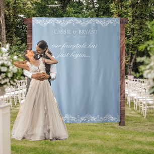 Tapete De Parede Plano de fundo de fotos de casamento azul e branco