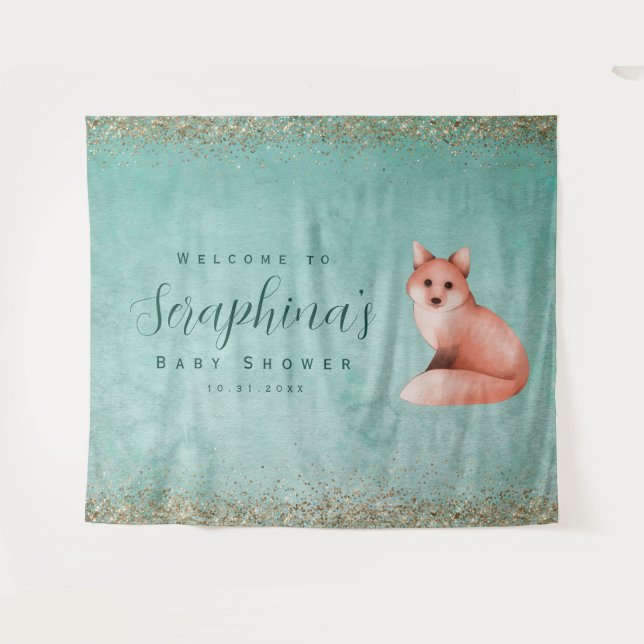 Tapete De Parede Plano de Fundo do Chá de fraldas Fox Dourado Verde (Frente (Horizontal))