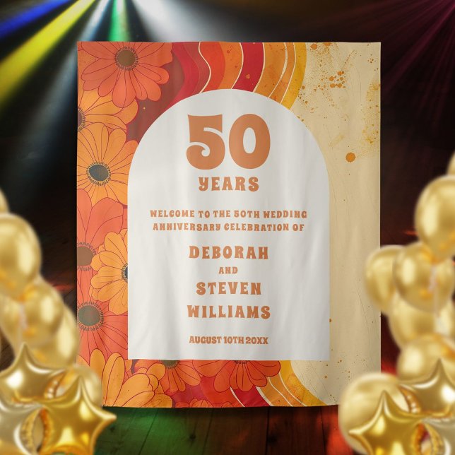 Tapete De Parede Plano de fundo Photobooth do 50º aniversário de ca (Retro 50th Wedding Anniversary Photobooth Backdrop)