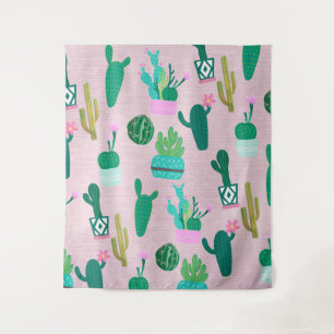 Tapete De Parede Plantas Cactos Cactáceas do Sudoeste Rústico Rosa