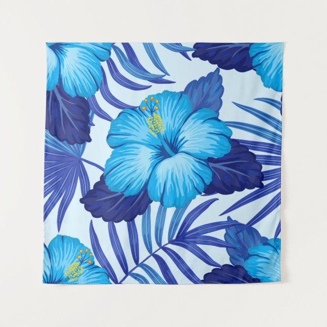 Tapete De Parede Plantas tropicais havaianas, padrão de hibisco. (Frente)