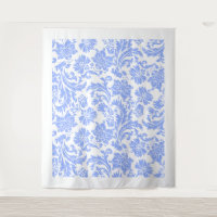 Pó branco cor damasco floral azul-vintage