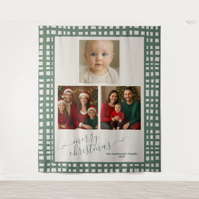 Tapete De Parede Poinsettia Sage Green Christmas Photo backdrop (Frente)