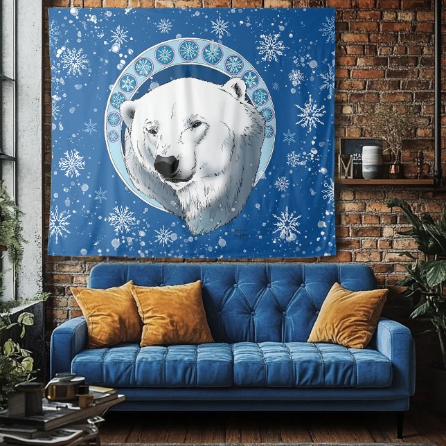 Tapete De Parede Polar Bear Snowflakes Art Nouveau (Criador carregado)