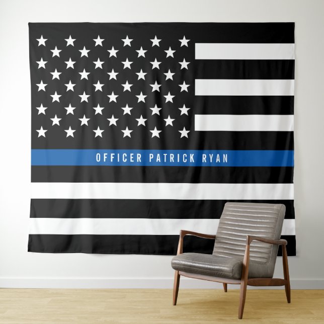 Tapete De Parede Policial Thin Blue Line American Flag Monograma (In Situ (Horizontal))