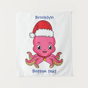 Tapete De Parede Polvo feliz fofo vestindo chapéu de Natal desenho 