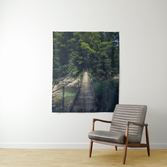 Tapete De Parede Ponte de suspensão simples sobre o rio Idrijca, Sl (In Situ)