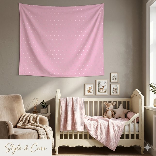 Tapete De Parede Ponto Branco Clássico em Rosa Suave Moderno (Classic White Polka Dot on Modern Soft Pink Tapestry)
