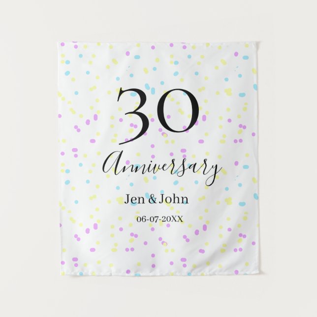 Tapete De Parede Pontos azuis rosa amarelos 30º nome do aniversário (Frente)