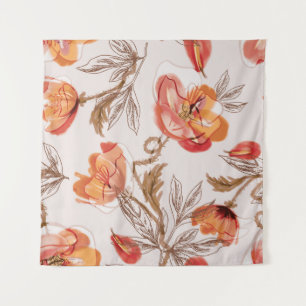 Tapete De Parede Pópias de Fundo bege Pópias de Aquarela Padrão