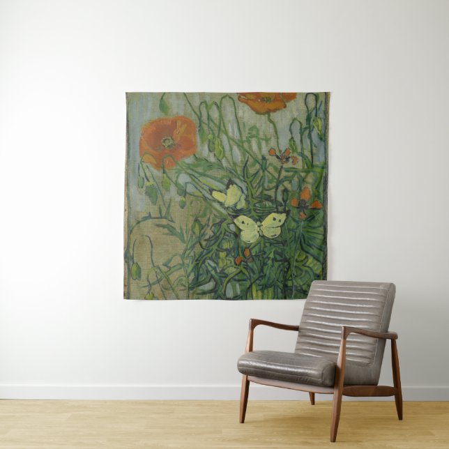 Tapete De Parede Poppies e Borboletas por Vincent Van Gogh (In Situ)
