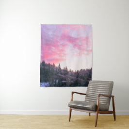 Tapete De Parede Pôr do sol mágico rosa brilhante acima da floresta