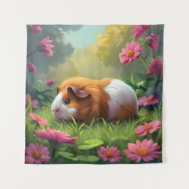 Tapete De Parede Porco-Guiné Entre Flores Rosa