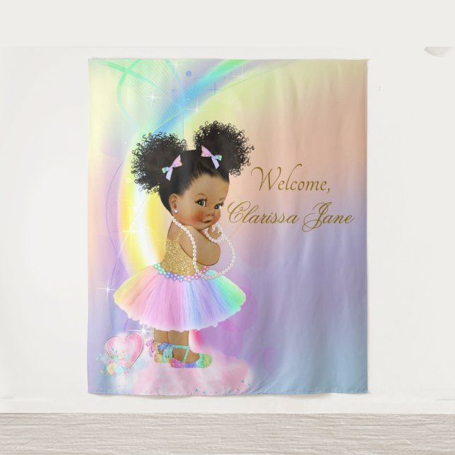 Tapete De Parede Pôster de Fundo de Chuva de Bebê Menina Afro (Frente)
