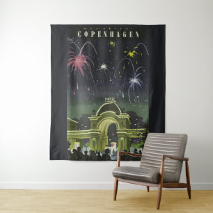 Tapete De Parede Poster de viagens de Ilustração Vintage Copenhagen
